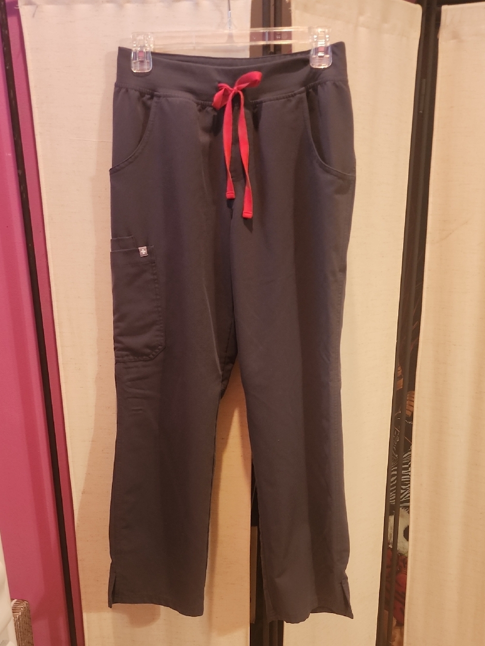 FIGS Gray Scrub Pants with Red Drawstring